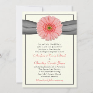Invitación a la boda de Cinta Gris Pale Coral Gerb