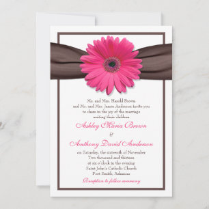 Invitación a la boda de Cinta Marrón Rosa Gerbera 