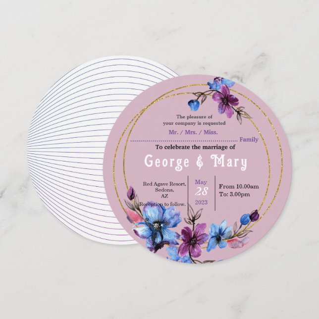 Invitación a la boda de Círculo Lavendra (Anverso / Reverso)