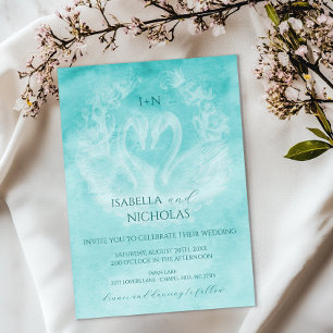Invitación a la boda de cisne verde azulada con mo