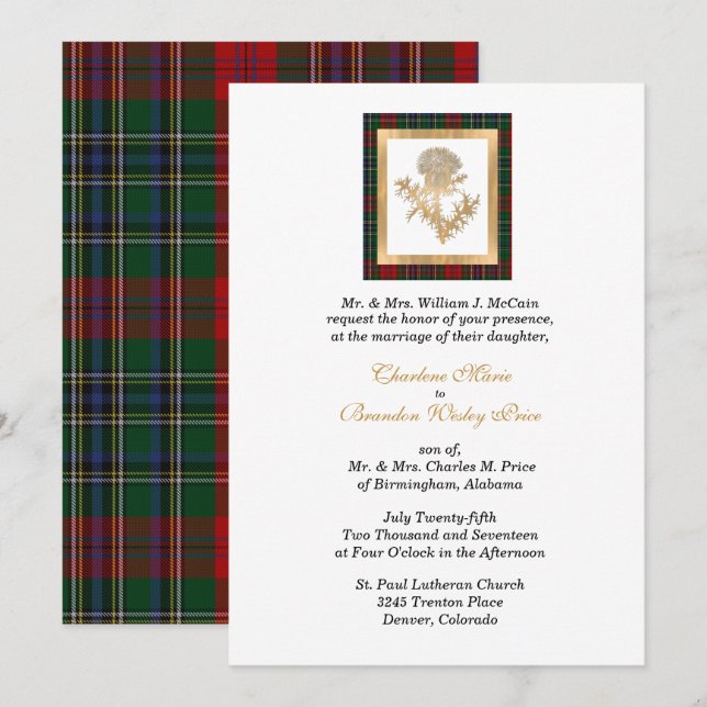 Invitación a la boda de Clan MacClain Thistle Tart (Anverso / Reverso)