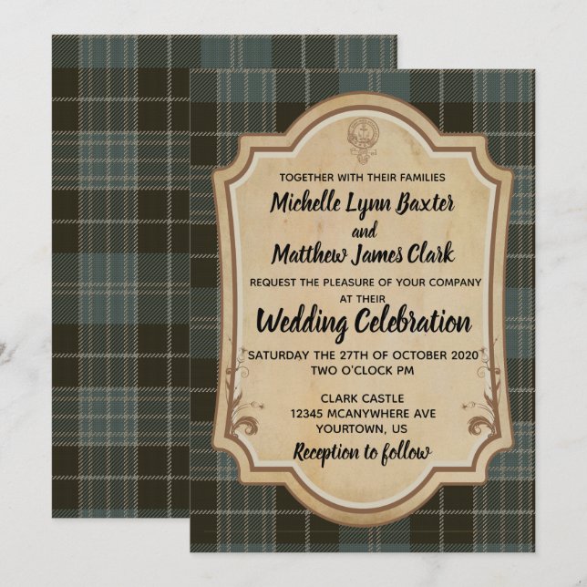 Invitación a la boda de Clark Tartan (Anverso / Reverso)