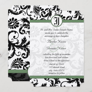 Invitación a la boda de Clover Green Damask Swirls