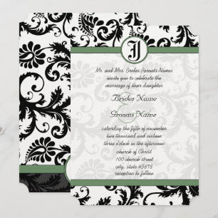 Invitación a la boda de Clover Green Damask Swirls