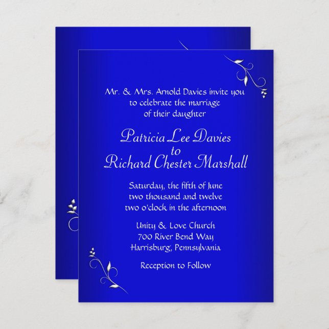 Invitación a la boda de cobalto azul por la noche (Anverso / Reverso)