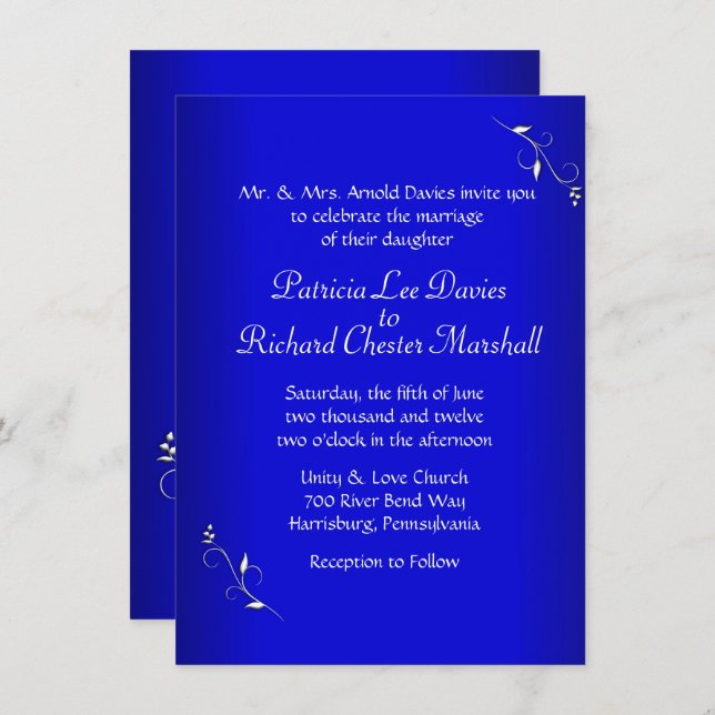 Invitación a la boda de cobalto azul por la noche (Anverso / Reverso)
