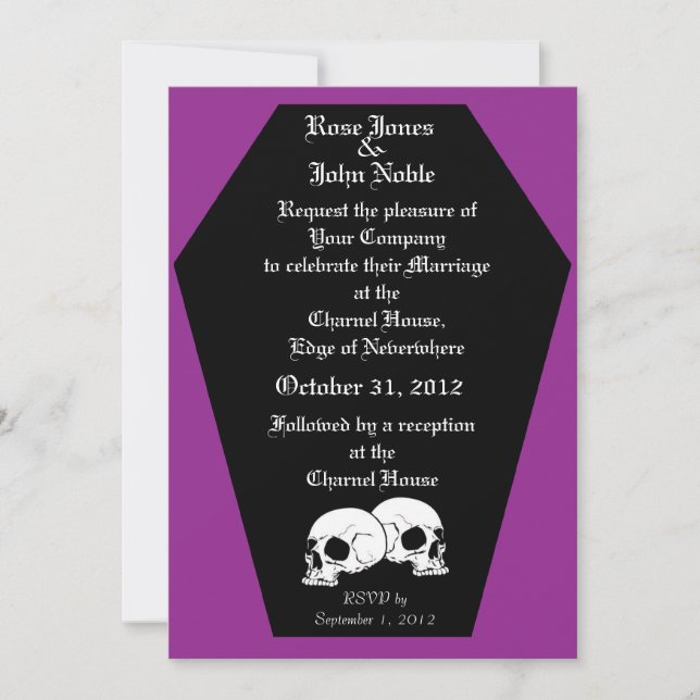 Invitación a la boda de Coffin Ebony (Púrpura) (Anverso)