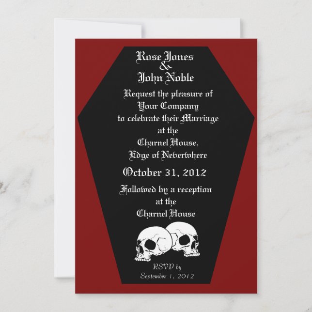 Invitación a la boda de Coffin Ebony (rojo) (Anverso)
