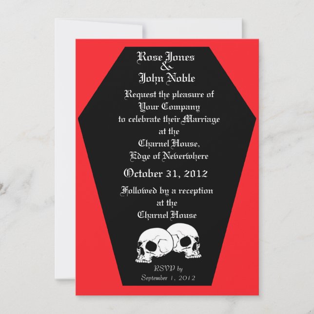 Invitación a la boda de Coffin Ebony (Ruby) (Anverso)