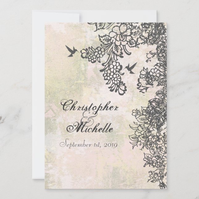 Invitación a la boda de colibríes y flores (Anverso)