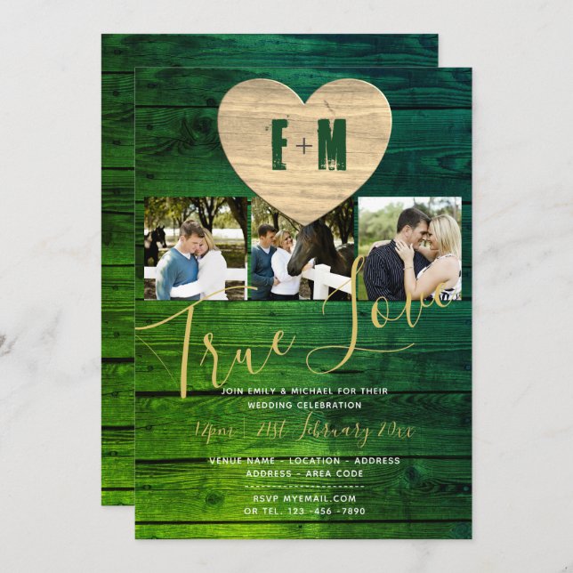 Invitación a la boda de Collage de fotos Rústico d (Anverso / Reverso)