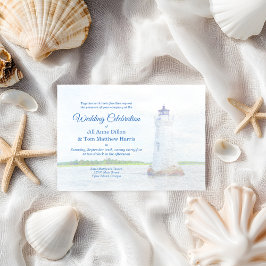Invitación a la boda de color acuático del faro de