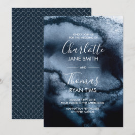 Invitación a la boda de color acuático inky