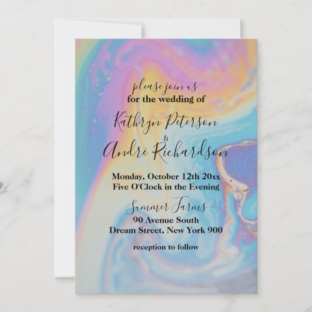 Invitación a la boda de color arcoiris (Anverso)