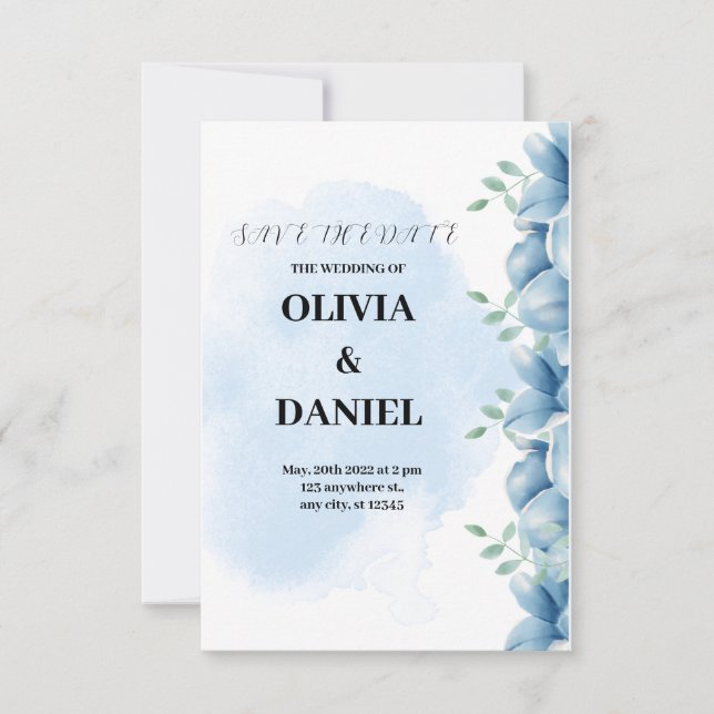 Invitación a la boda de color azul (Anverso)