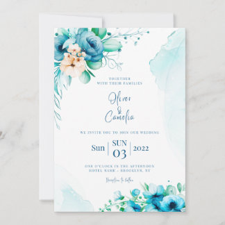 Invitación a la boda de color azul