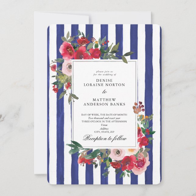 Invitación a la boda de color azul (Anverso)