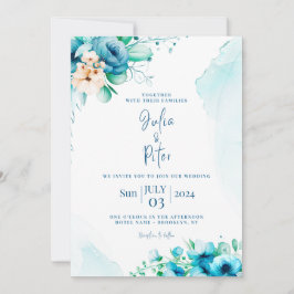 Invitación a la boda de color azul