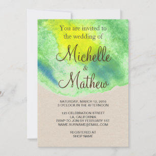 Invitación a la boda de color azul amarillo verde