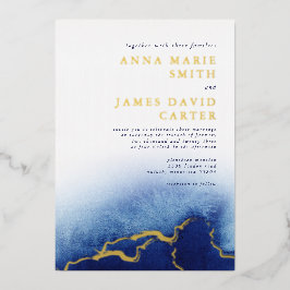 Invitación a la boda de color azul de Relieve meta