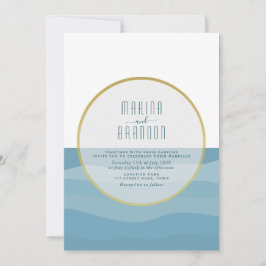 Invitación a la boda de color azul en la playa