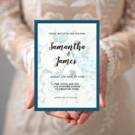 Invitación a la boda de color azul floral elegante