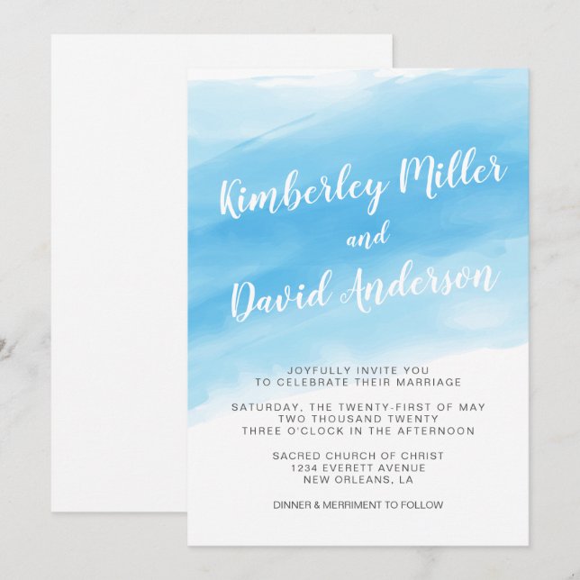 Invitación a la boda de color azul marino (Anverso / Reverso)