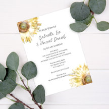 Invitación a la boda de color de agua de girasol a