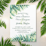 Invitación a la boda de color de agua de la fibra<br><div class="desc">Estas invitaciones a bodas acuarelas incluyen hojas de helecho verdes. La parte posterior de las invitaciones tiene un diseño de patrón de helecho. Puede cambiar los colores y tamaños del tipo de letra haciendo clic en el botón "Personalizar". Hay una buena variedad de opciones de papel entre las que elegir....</div>