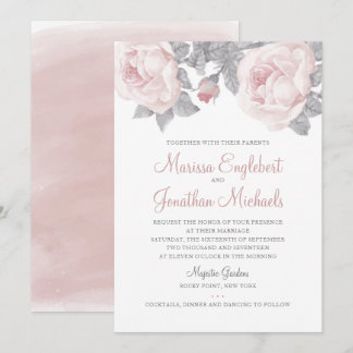 Invitación a la boda de color de agua de Peony