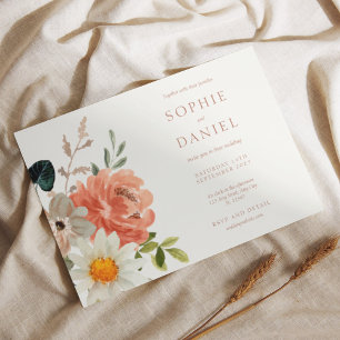 Invitación a la boda de color de agua floral de Mo