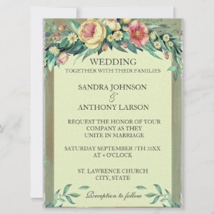 Invitación a la boda de color de agua floral verde