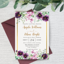 Invitación a la boda de color de agua morado de fl