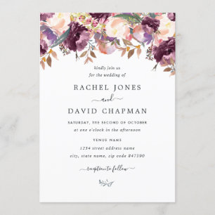 Invitación a la boda de color de agua morado de fl