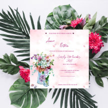 Invitación a la boda de color de agua rosa Floral