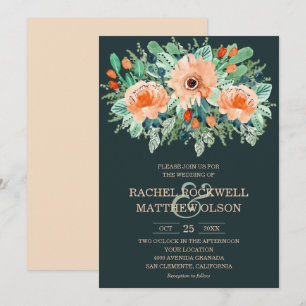 Invitación a la boda de color floral Verde azulado