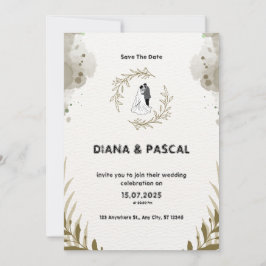 Invitación a la boda de color marrón y crema