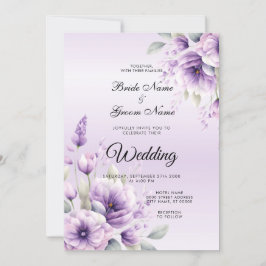 Invitación a la boda de color morado con flores