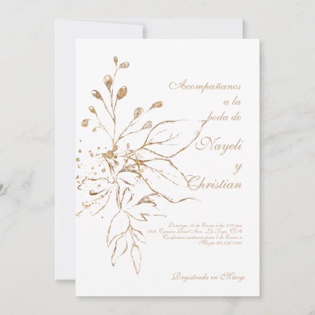 Invitación a la boda de color oro (Anverso)