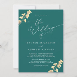 Invitación a la boda de color verde y oro esmerald