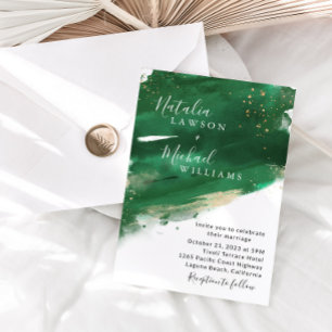 Invitación a la boda de color verde y oro esmerald