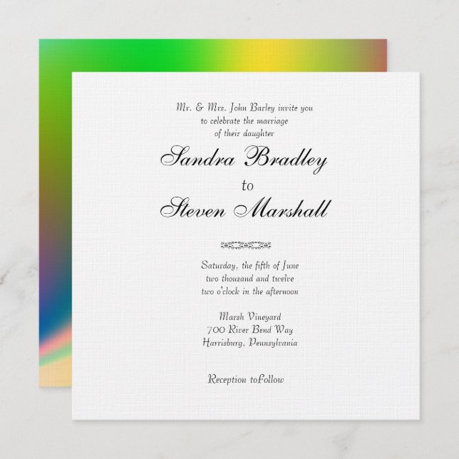 Invitación a la boda de colores arcoiris (Anverso / Reverso)