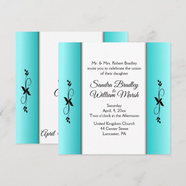 Invitación a la boda de columnas verde azuladas (Anverso / Reverso)