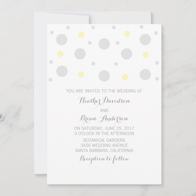 Invitación a la boda de Confetti amarillo gris (Anverso)