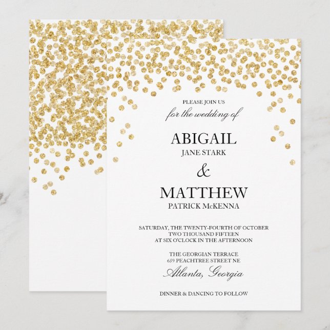 Invitación a la boda de Confetti con espuma de oro (Anverso / Reverso)