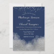 Invitación a la boda de Confetti de plata azul de