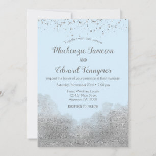 Invitación a la boda de Confetti de plata azul hel