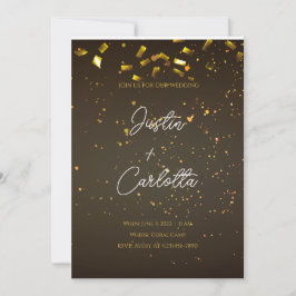 Invitación a la boda de Confetti en negro y oro