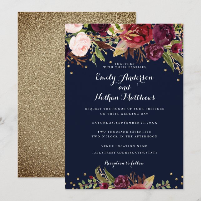 Invitación a la boda de Confetti floral de la Mari (Anverso / Reverso)