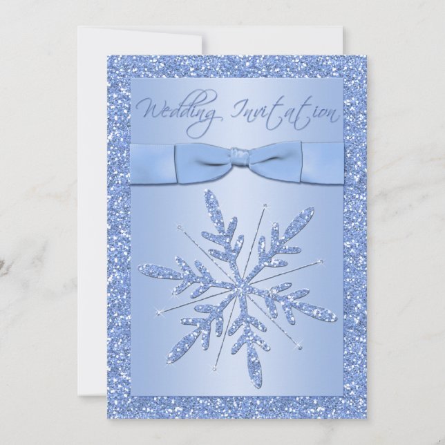 Invitación a la boda de copos de nieve azul BOW IM (Anverso)